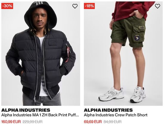 Alpha Industries Sale bis  47% + 10% extra   z.B. Bomberjacke 90,84€ (statt 152€)