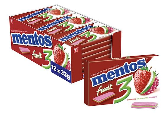 12x Mentos Kaugummi Fruity Fresh Erdbeere, Grüner Apfel, Himbeere für 9,50€