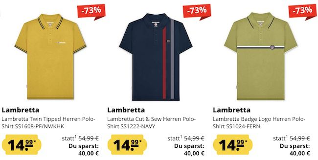 2x Lambretta Poloshirt aus 100% Baumwolle für 33,93€ (statt 50€) + GRATIS Fußball