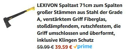 Lexivon Spaltaxt 71 cm für 39,59€ (statt 60€)