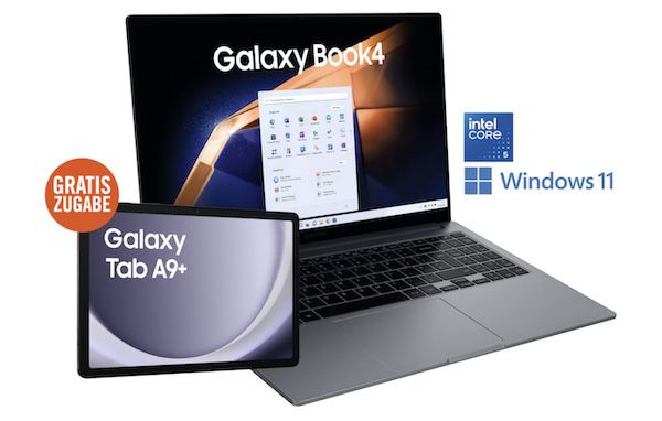 Samsung Galaxy Book 4 + Galaxy Tab A9+ für 699€ (statt 883€)