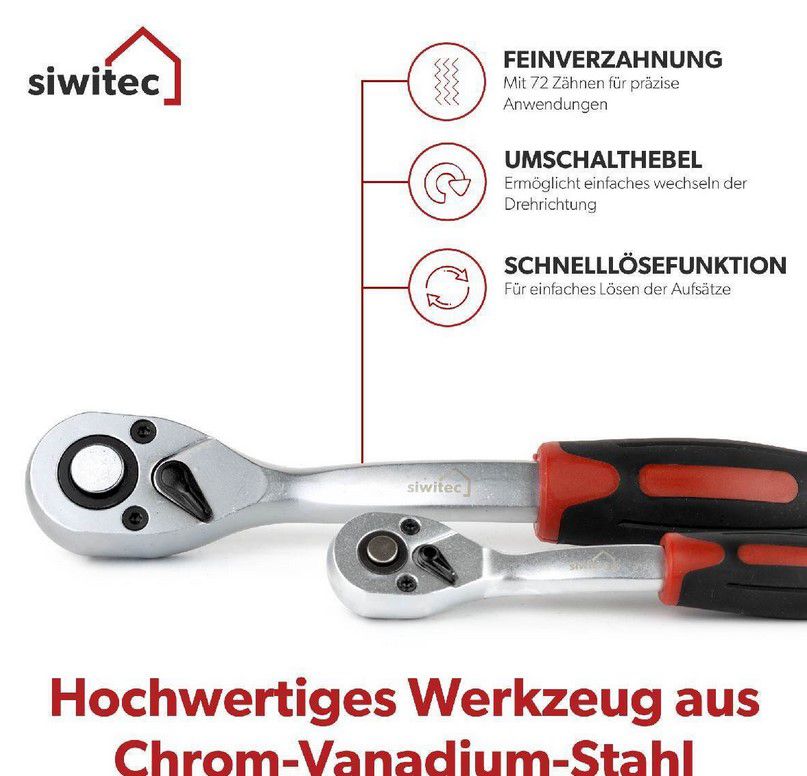 siwitec Werkzeug   Steckschlüssel Satz 65 Teile füt 53,99€ (statt 70€)