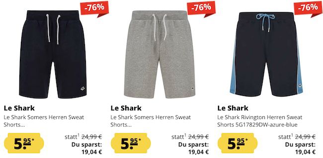Le Shark Herren Sweat Shorts für je 5,95€ zzgl. VSK (statt 15€)