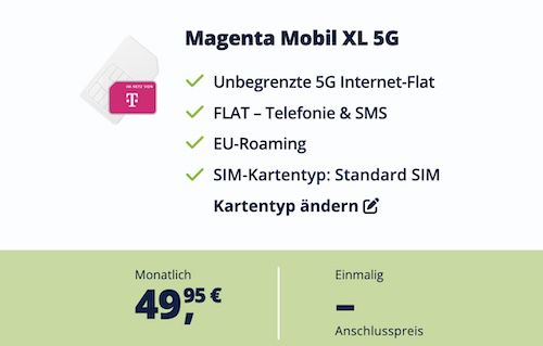 🔥 Telekom Magenta Mobil XL Allnet mit unlimited 5G Datenvolumen (!) für 49,95€ mtl.