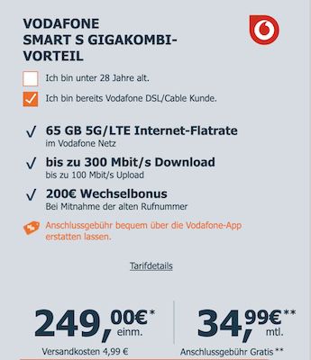 Gigakombi: Samsung Galaxy S24 Ultra für 249€ + Vodafone 65GB 34,99€ mtl. + 200€ Bonus