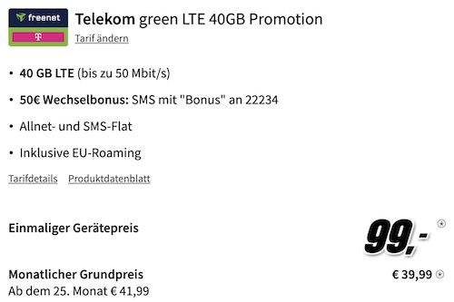 🔥TOP! Apple iPhone 15 für 99€ + Telekom Allnet 40GB für 39,99€ mtl. + 50€ Bonus