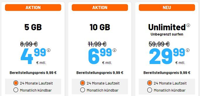 Sim.de Allnet Flat 25GB 5G für 9,99€ oder Unlimited für 29,99€   monatlich kündbar