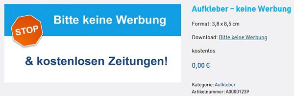 Düsseldorf: Aufkleber Bitte keine Werbung gratis