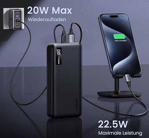 UGREEN Powerbank mit 20.000mAh / 22,5W für 22,49€ (statt 30€)