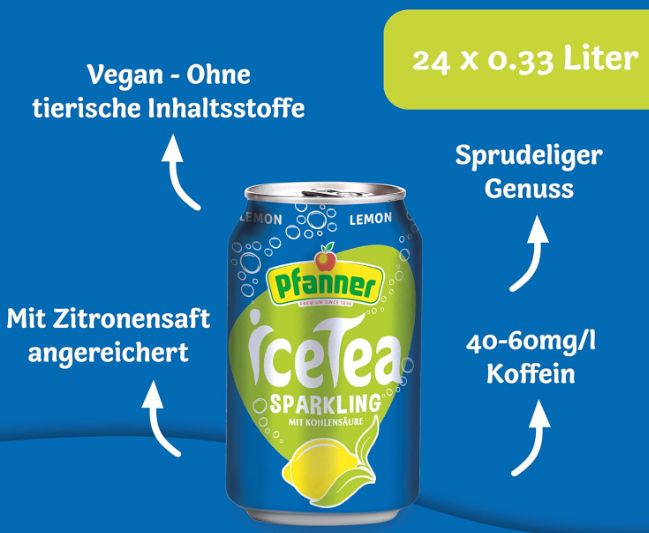 Pfanner Eistee Lemon Sparkling 24 x 0,33L ab 15,36€ (statt 19€)