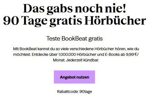 BookBeat Hörbuch Service 90 Tage GRATIS ausprobieren