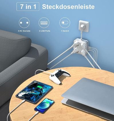 Gogotool 4 Fach Mehrfachsteckdose mit 3 USB für 19,99€ (statt 25€)