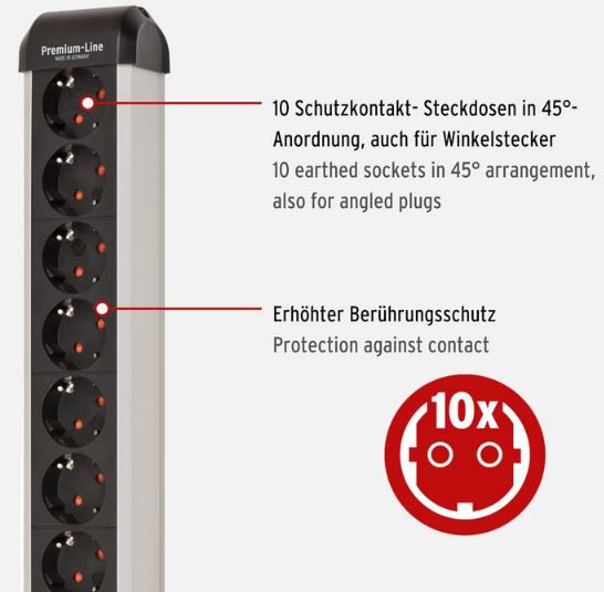 Brennenstuhl Premium Alu Line 10 Fach Steckdosenleiste für 24,85€ (statt 30€)