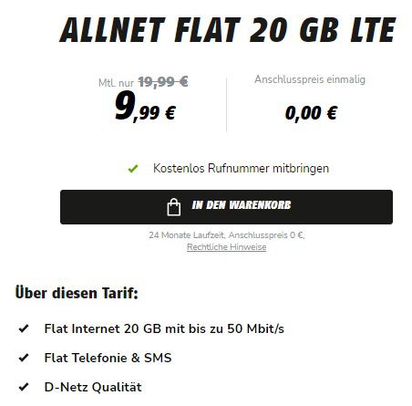 💥 Telekom Allnet Flat von klarmobil mit 20GB LTE für 9,99€ mtl.   kein Anschlusspreis