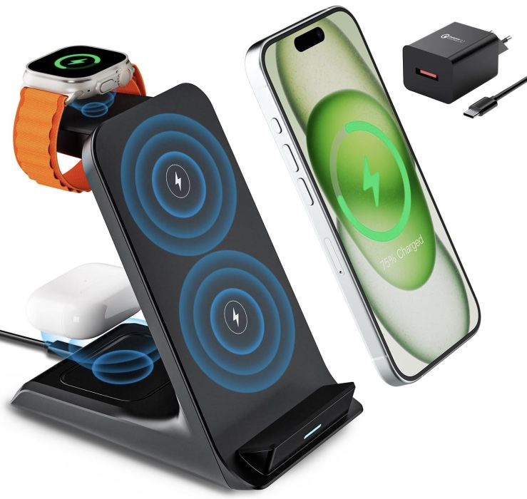 Eazpower 18W Ladestation für Handy, Kopfhörer & Apple Watch + Adapter für 10,19€ (statt 20€)