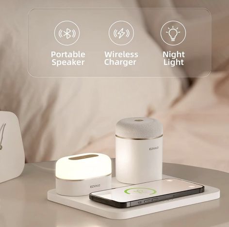 EZVALO Qi Ladestation mit LED Nachtlicht & Lautsprecher für 29,99€ (statt 40€)