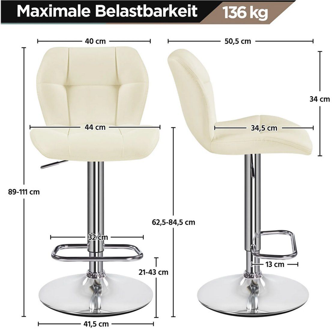 2er Set Yaheetech Barhocker höhenverstellbar 360°drehbar für 68€ (statt 80€)