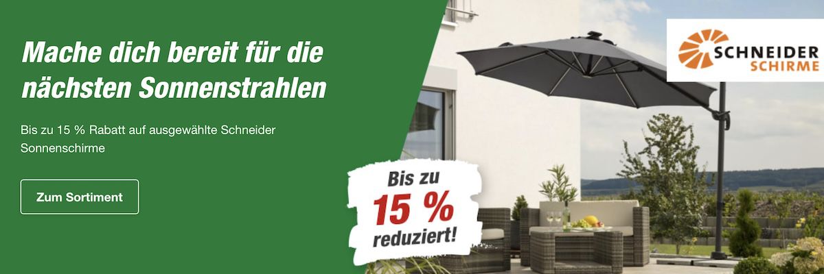 toom: Bis zu 15% Rabatt auf Schneider Sonnenschirme z.B. Napoli mit Ø270 cm für 60,94€ (statt 75€)