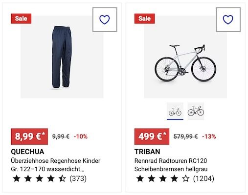 Decathlon Flash Deals: Bis zu 77% Rabatt z.B. TRIBAN Rennrad RC120 528,99€ (statt 610€)