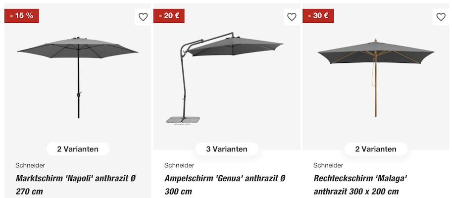 toom: Bis zu 15% Rabatt auf Schneider Sonnenschirme z.B. Napoli mit Ø270 cm für 60,94€ (statt 75€)