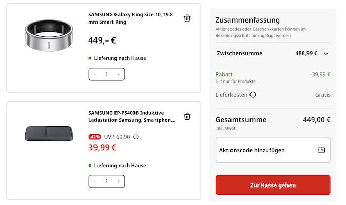 💍 Samsung Galaxy Smart Ring + Induktive Ladastation für 449€ (statt 489€)