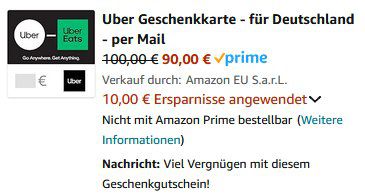 Amazon: 10% Rabatt auf Geschenkkarten für Zalando, Uber, Uber Eats & Conrad