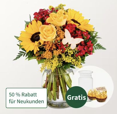 Blumenstrauß Sommergefühl inkl. Vase + 2x Ferrero Rocher für 20,98€ (statt 36€)