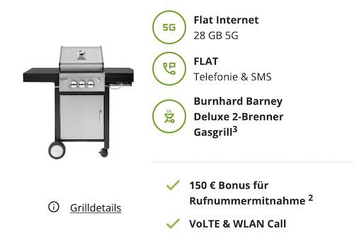 🔥🥩 Telekom Allnet 28GB 5G für 19,99€ mtl. + Burnhard Gasgrill + 150€ Bonus