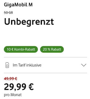 GigaKombi Kunden: Vodafone Allnet unlimited 5G für nur 29,99€ mtl.