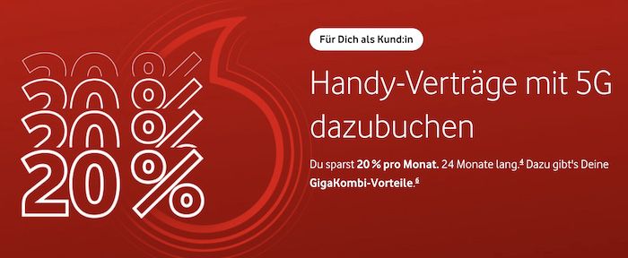 GigaKombi Kunden: Vodafone Allnet unlimited 5G für nur 29,99€ mtl.