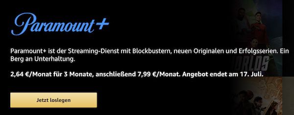 Prime Day Deal: 3 Monate Paramount+ für 7,92€ (statt 24€)