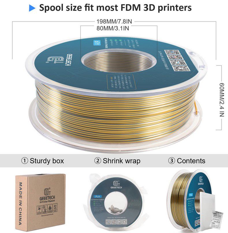 ⚙️Geeetech PLA Filament Silk Gold Silber 3D Drucker 1kg für 9,35€ (statt 16€)