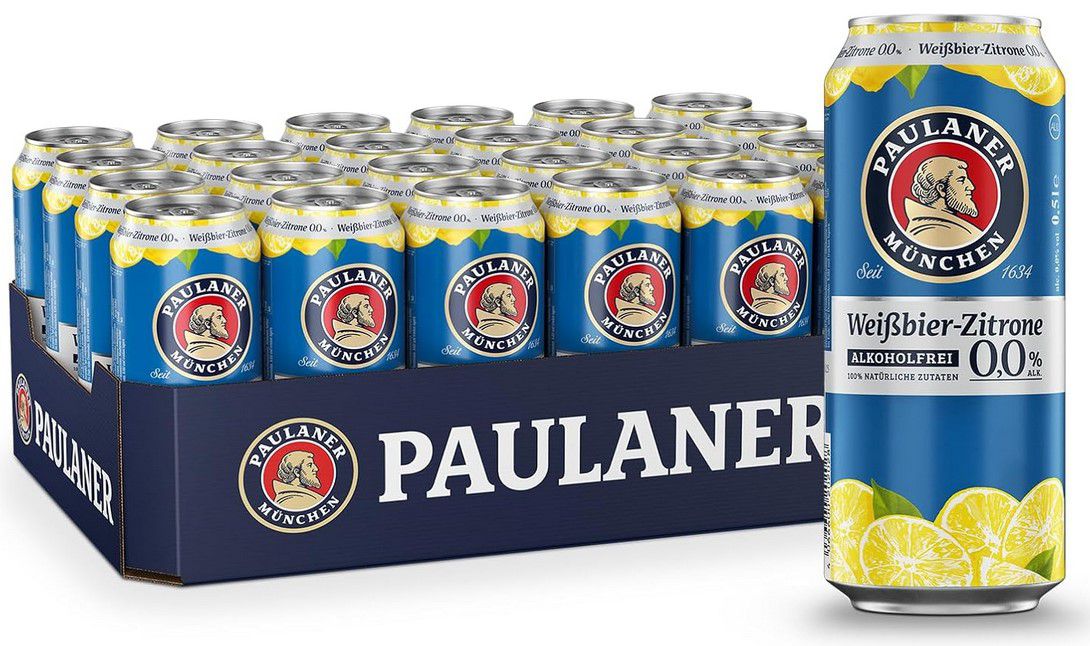 Paulaner Weißbier Zitrone Alkoholfrei 24 Dosen 0,5l ab 21,42€ (statt 28€)