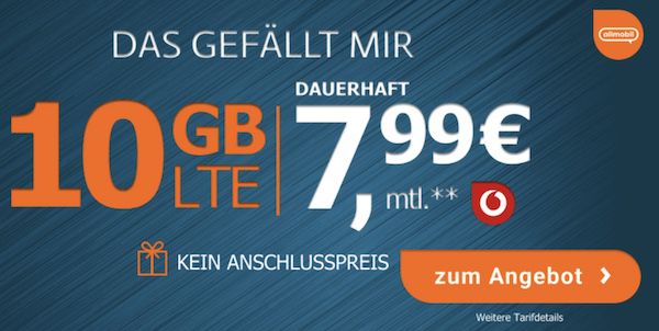 Vodafone Allnet Flat mit 10GB LTE50 für 7,99€ mtl. + 50€ Bonus