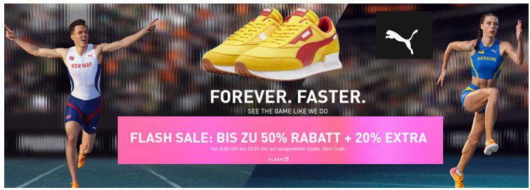 PUMA Flash Sale mit bis 50% + 20% Extra Rabatt bis Mitternacht