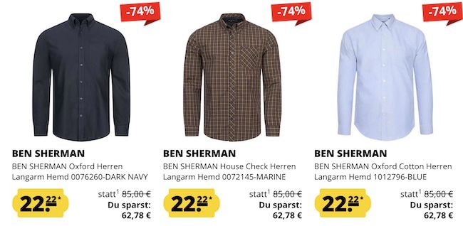 Ben Sherman Langarm Hemden ab 22,22€ (statt 30€) + 5€ Gutschein ab 60€