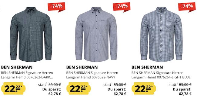 Ben Sherman Langarm Hemden ab 22,22€ (statt 30€) + 5€ Gutschein ab 60€