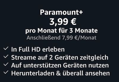 Amazon: 3 Monate Paramount+ für 11,97€ (statt 24€)