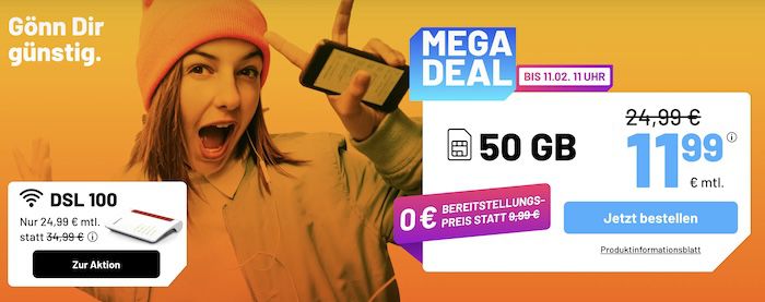 🔥 Sim.de Allnet Flat mit 50GB 5G für 9,99€ mtl. + keine Anschlussgebühr