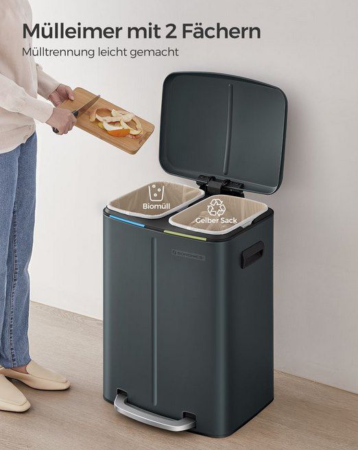 SONGMICS Mülleimer Grüngrau 2 x 20 L für 68,99€ (statt 94€)