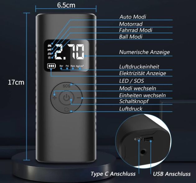 AWESAFE elektr. Luftpumpe mit 7800mAh & 10 bar für 27,59€ (statt 40€)