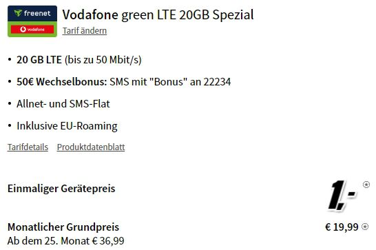 Samsung Galaxy A35 5G (256GB) + Vodafone Allnet 20GB 19,99€ mtl. + 50€ Bonus