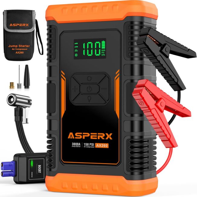 ASPERX AX260 3.000A Starthilfe Powerbank mit Kompressor für 48,44€ (statt 65€)