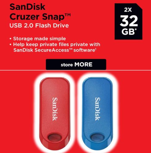 SanDisk Cruzer Snap 2 x 32GB USB 2.0 Stick für 8,99€ (statt 17€)