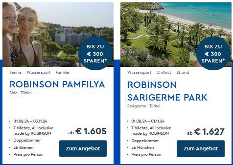 🏖️ Robinson Hotel Summer Sale bis zu 550€ Rabatt + bis zu 300€ Extra Rabatt