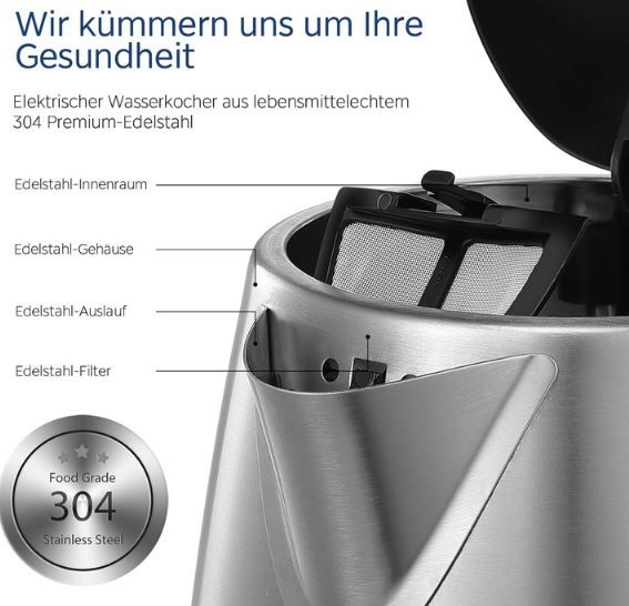 Midea MK 17S30A2 Edelstahl Wasserkocher, 1,7L für 18,99€ (statt 30€)