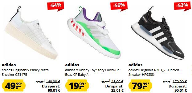 SportSpar adidas Sale mit bis zu  75%   Preise ab 13,99€ + 5€ Gutschein ab 60€