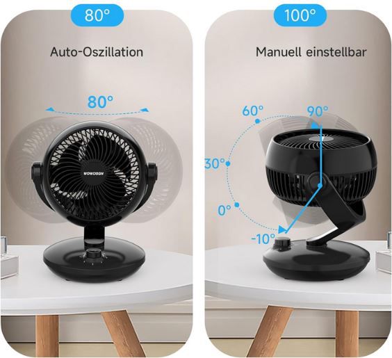 WOWDSGN Tischventilator mit 100° & 80° Oszillation für 16,05€ (statt 35€)