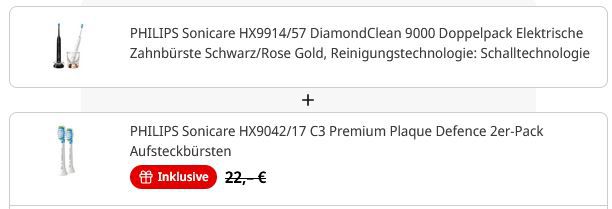 2er Pack Philips Sonicare DiamondClean 9000 + Aufsteckbürsten für 229€ (statt 244€)