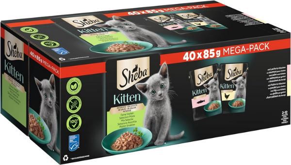 40 x 85g Sheba Katzen Nassfutter Mix für Kitten ab 16,56€ (statt 22€)